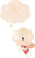 cute cartoon cloud head creature and thought bubble in retro textured style vector
