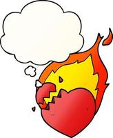 cartoon flaming heart and thought bubble in smooth gradient style vector