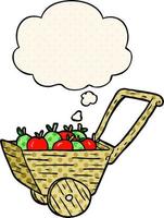 cartoon apple cart and thought bubble in comic book style vector