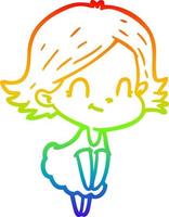 rainbow gradient line drawing cartoon friendly girl vector