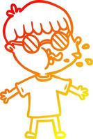 warm gradient line drawing cartoon boy wearing spectacles vector