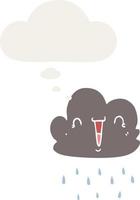 nube de tormenta de dibujos animados y burbuja de pensamiento en estilo retro vector