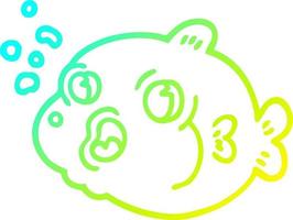 cold gradient line drawing cartoon fish blowing bubbles vector