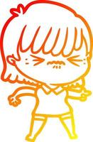 warm gradient line drawing annoyed cartoon girl vector