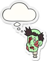 cartoon zombie head and thought bubble as a printed sticker vector