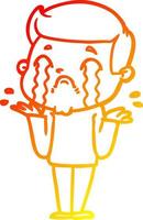 warm gradient line drawing cartoon man crying vector