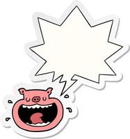cartoon obnoxious pig and speech bubble sticker vector