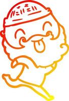 warm gradient line drawing running man with beard sticking out tongue vector