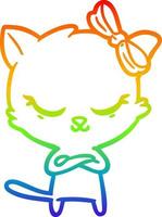 rainbow gradient line drawing cute cartoon cat with bow vector