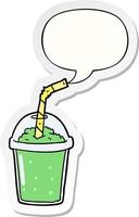 cartoon iced smoothie and speech bubble sticker vector