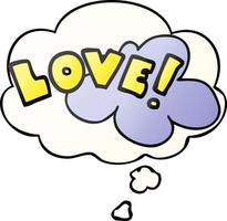 cartoon word love and thought bubble in smooth gradient style vector