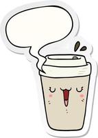 cartoon coffee cup and speech bubble sticker vector