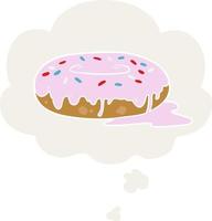 donut de dibujos animados y burbuja de pensamiento en estilo retro vector