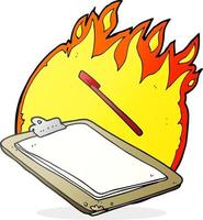 freehand drawn cartoon clip board on fire vector