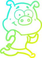 línea de gradiente frío dibujo cerdo de dibujos animados feliz corriendo vector