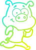 cold gradient line drawing happy cartoon pig running vector