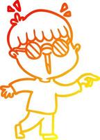 warm gradient line drawing cartoon boy wearing spectacles vector