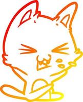 warm gradient line drawing cartoon cat hissing vector