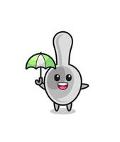 cute spoon illustration holding an umbrella vector