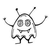 Doodle halloween coloring book page cute monster. Antistress for adults and children. Vector black and white illustrarion