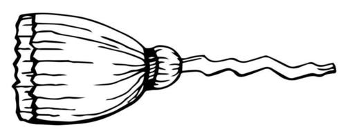 Doodle broom isolated. Hand drawn witch's broom clip art. Vector halloween illustration