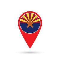 Map pointer with flag of Arizona. Vector illustration.