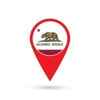 Map pointer with flag of California. Vector illustration.