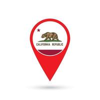 Map pointer with flag of California. Vector illustration.