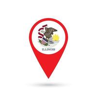 Map pointer with flag of Illinois. Vector illustration.