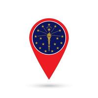 Map pointer with flag of Indiana. Vector illustration.