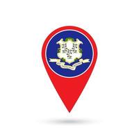 Map pointer with flag of Connecticut. Vector illustration.