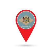 Map pointer with flag of Delaware. Vector illustration.