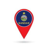 Map pointer with flag of Kansas. Vector illustration.