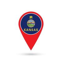 Map pointer with flag of Kansas. Vector illustration.