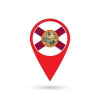 Map pointer with flag of Florida. Vector illustration.