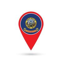 Map pointer with flag of Idaho. Vector illustration.