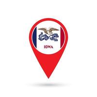 Map pointer with flag of Iowa. Vector illustration.