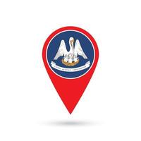 Map pointer with flag of Louisiana. Vector illustration.