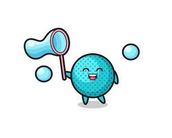 dibujos animados de bola puntiaguda feliz jugando burbuja de jabón vector