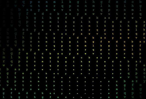Dark blue, yellow vector background with signs of alphabet.