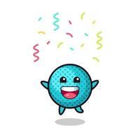feliz mascota de bola puntiaguda saltando por felicitación con confeti de color vector