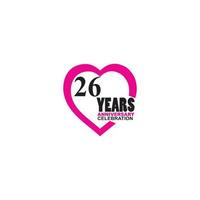 Logotipo simple de celebración de 26 aniversario con diseño de corazón vector