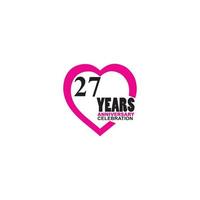 Logotipo simple de celebración de 27 aniversario con diseño de corazón vector