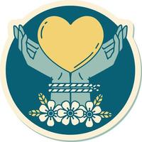 sticker of tattoo in traditional style of tied hands and a heart vector