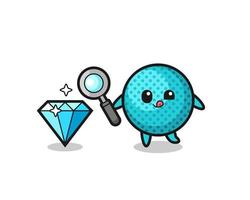 spiky ball mascot is checking the authenticity of a diamond vector