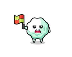 chewing gum character as line judge putting the flag up vector