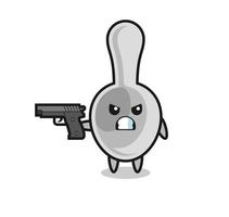 the cute spoon character shoot with a gun vector