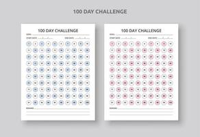 100 Days Challenge Planner Sheets with Goal, 30 Days Habit Tracker vector