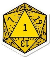 sticker of a natural 1 D20 dice roll vector