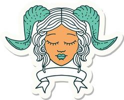 sticker of a tiefling character face with scroll banner vector